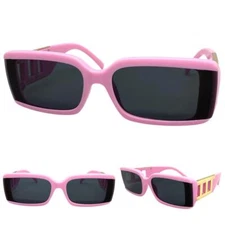 Classy Elegant Modern Retro Style Dark Lens SUNGLASSES Thick Pink & Gold Frame