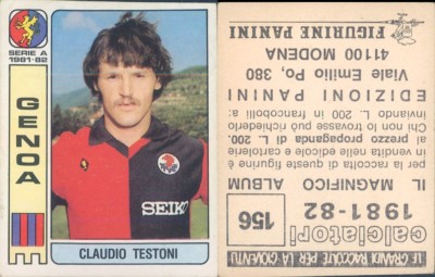 1981/82 PANINI FOOTBALLERS *STICKER FIGURE N.156*GENOA,CLAUDIO TESTONI*NEW