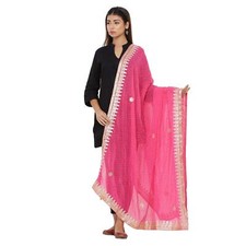 Indian Bollywood Women's Poly Chiffon Leheriya Dupatta Pink for Festival's