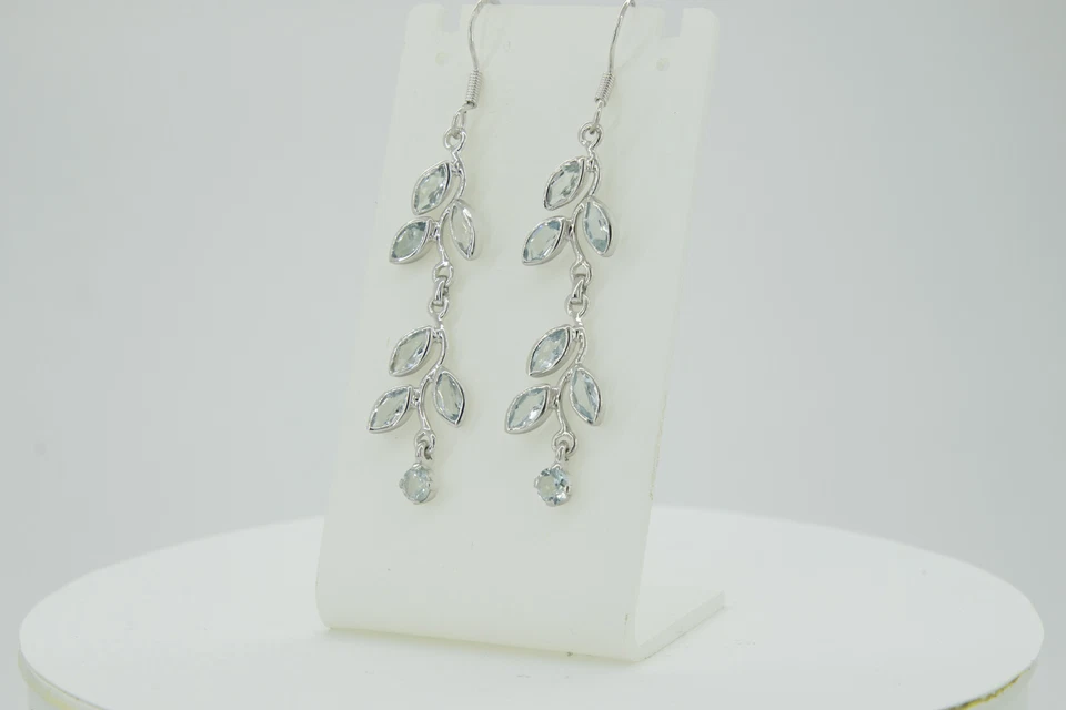 Nobile Floreale 3,6 Carati Topazio Blu Orecchini Pendenti 928 Argento Romantica - Immagine 3 di 4