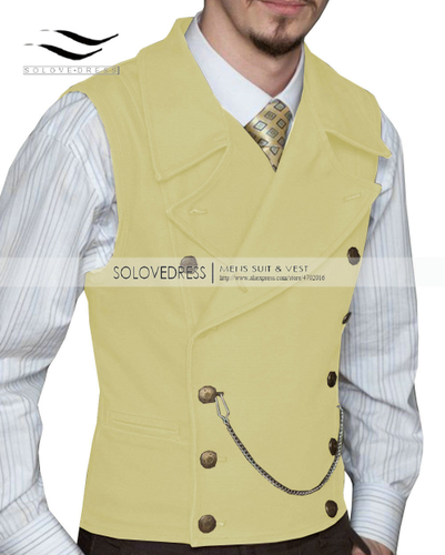 Men Suit Vest Lapel Neck Waistcoat Formal Double-breasted Business Slim Fit Vest - Picture 37 of 43