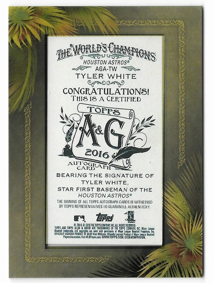 Tyler White 2016 Topps Allen & Ginter's Mini Framed Autograph #TW Astros Insert  - Image 2 of 4