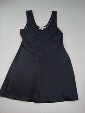 Victoria  s Secret Vintage 90s Black Satin Lace Slip Dress Babydoll Size Medium