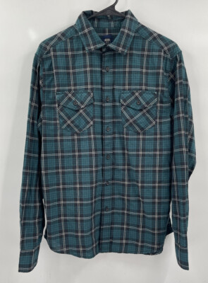 Route 66 Men's Plaid Flannel Long Sleeve Button Up Shirt Green Black Size M