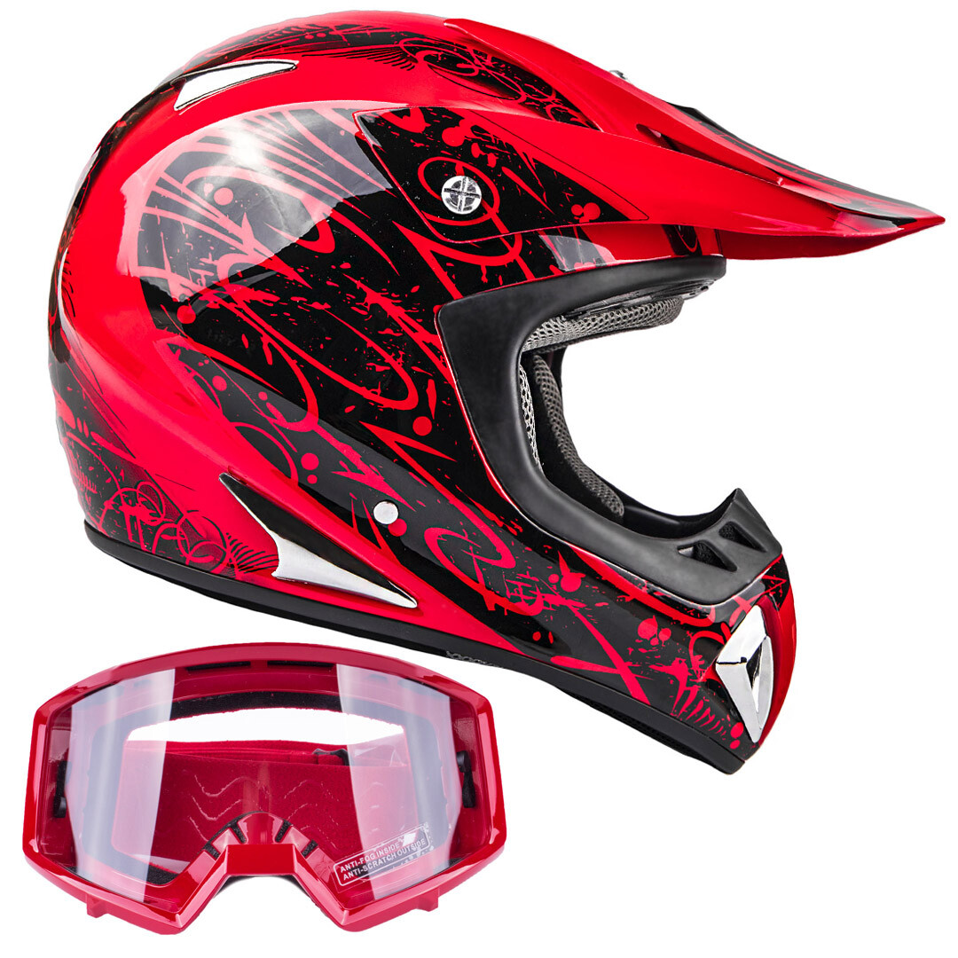 Adult Red Off Road Helmet Combo ATV Red Black Goggles DOT UTV Dirt Men Women 