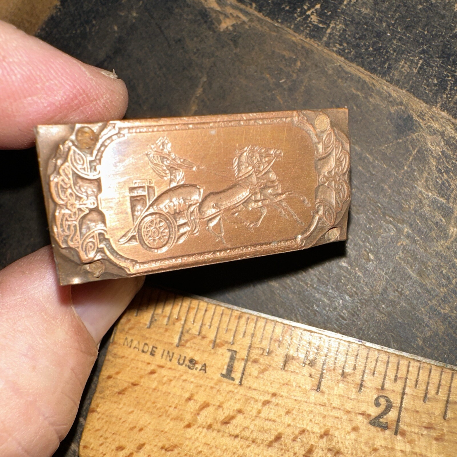 Print Block “ Greco/Roman Chariot “ Nice Details! Copper Face.