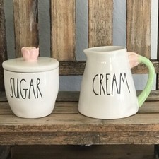 Rae Dunn TULIP Flower Shaped Handle Sugar  Creamer Set - Rare - New