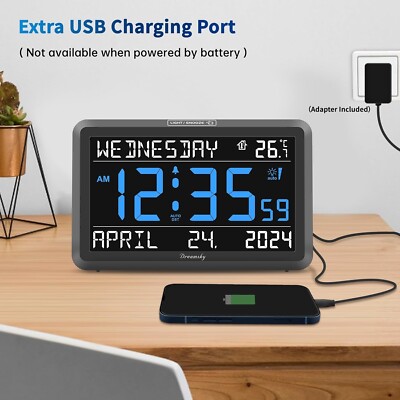 DreamSky Large Digital Clock with Date and Day of Week - Electric Desk Clock for