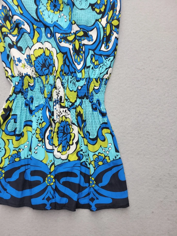 Vestido Arden B Mujer Grande Azul Halter Top Hasta la Rodilla Floral Mezcla Seda Foto 2 de 4