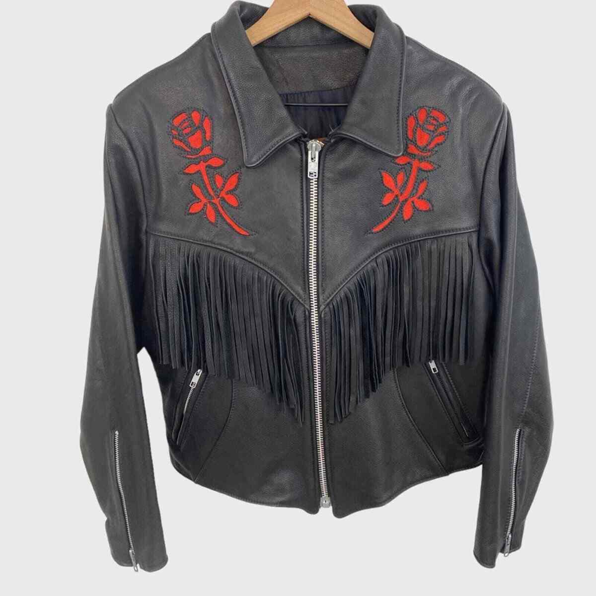 90s vintage rose fringe leather jacket 90s vintage rose fringe leather jacket
