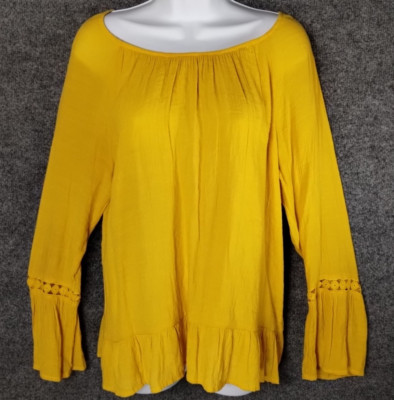 Fred David Yellow Top Size M Gauze Flutter Sleeve Ruffle Baggy Boho Hippie