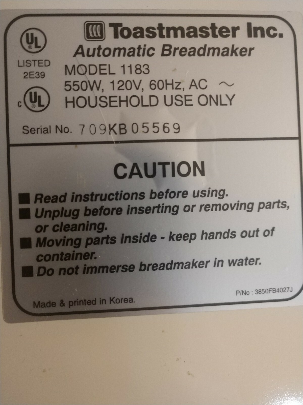 Toastmaster Corner Bakery Bread & Desert Maker w/ Cook Book Model 1183 Breadman eBay