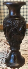 HAND CARVED WOOD VASE ELEPHANT TREES