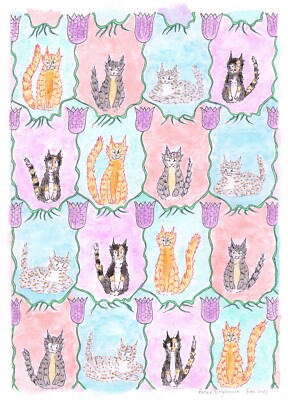 original Illustration Kunstwerk Katze ''Fritillaries'' Hommage William Morris