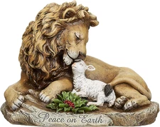 by Roman - Lion and Lamb Statue, 8.5" H, Christmas Collection, Resin and Stone,
