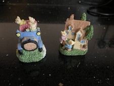 Pigs In Village Scenes, Miniature, Vintage, Colourful, Pottery