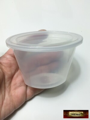 M01561-FS MOREZMORE 1 Clear 6 oz Oval Plastic Containers Jar + Lid Ellipso