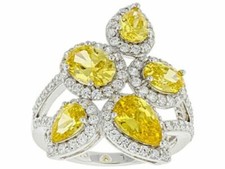 Genuine 6.50CT Oval  Pear Cut Yellow Citrine  White Cubic Zirconia Pretty Ring