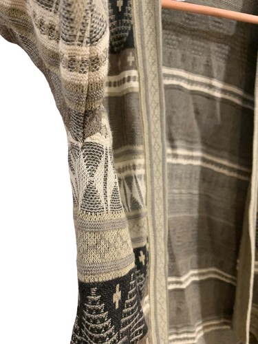 Peruvian Connection Gray Brown Aztec Print Open Front Cardigan Womens Size Large - Picture 6 of 12