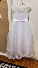 White Dress Girls Size 12, Beautiful Details, for First Communion or Flower Girl