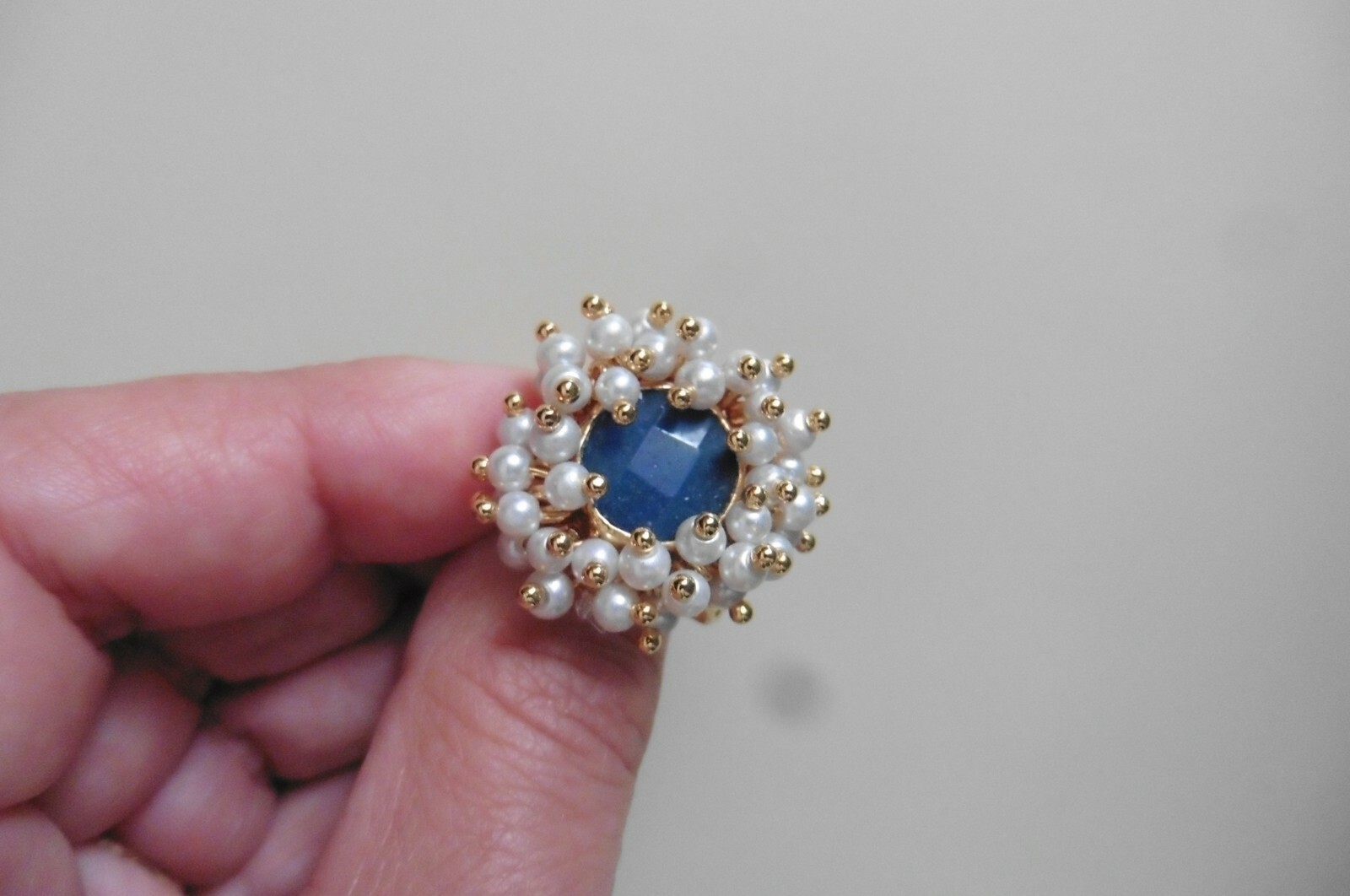 Bague ajustable femme Antoine et Lili pierre bleue perle nacrée blanche