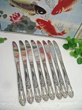 8    UNKNOWN  Pattern  Stainless Steel  Flat Solid Handle Dinner Knives    JAPAN