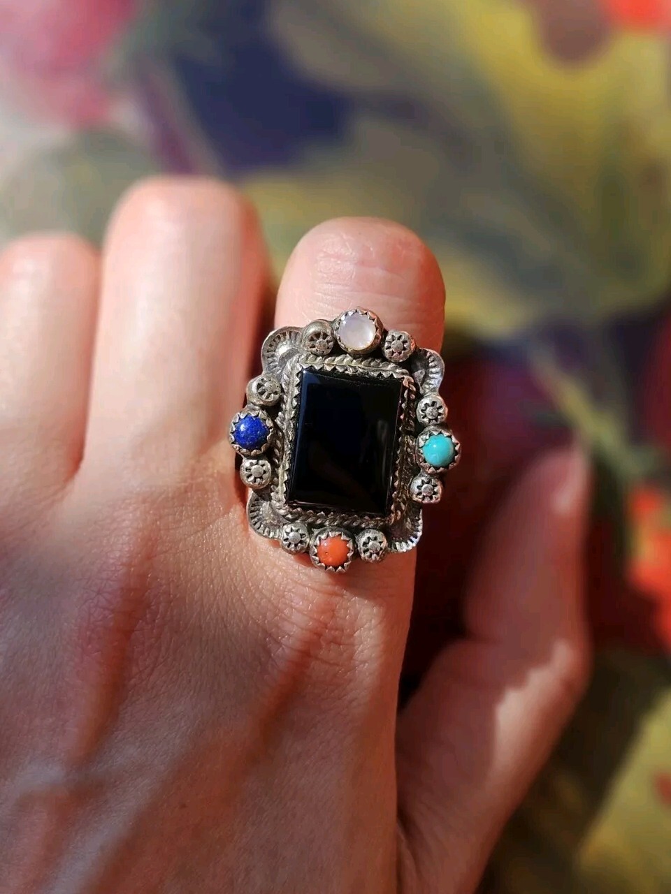 Sterling Silver Multi-Stone Statement Ring - Size… - image 1