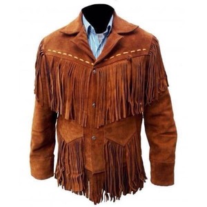 jacket fringe leather suede mens fringed western cowboy brown coats handmade jackets indian native wear unique coat