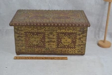 antique chest trunk brass tack decoration handmade 16x8x9 wood original 1800