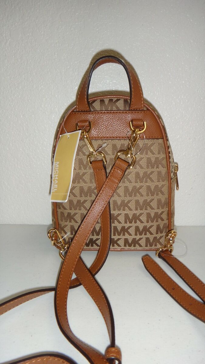 MICHAEL KORS Abbey XS MK Signature Jacquard Zip Backpack Bag Beige