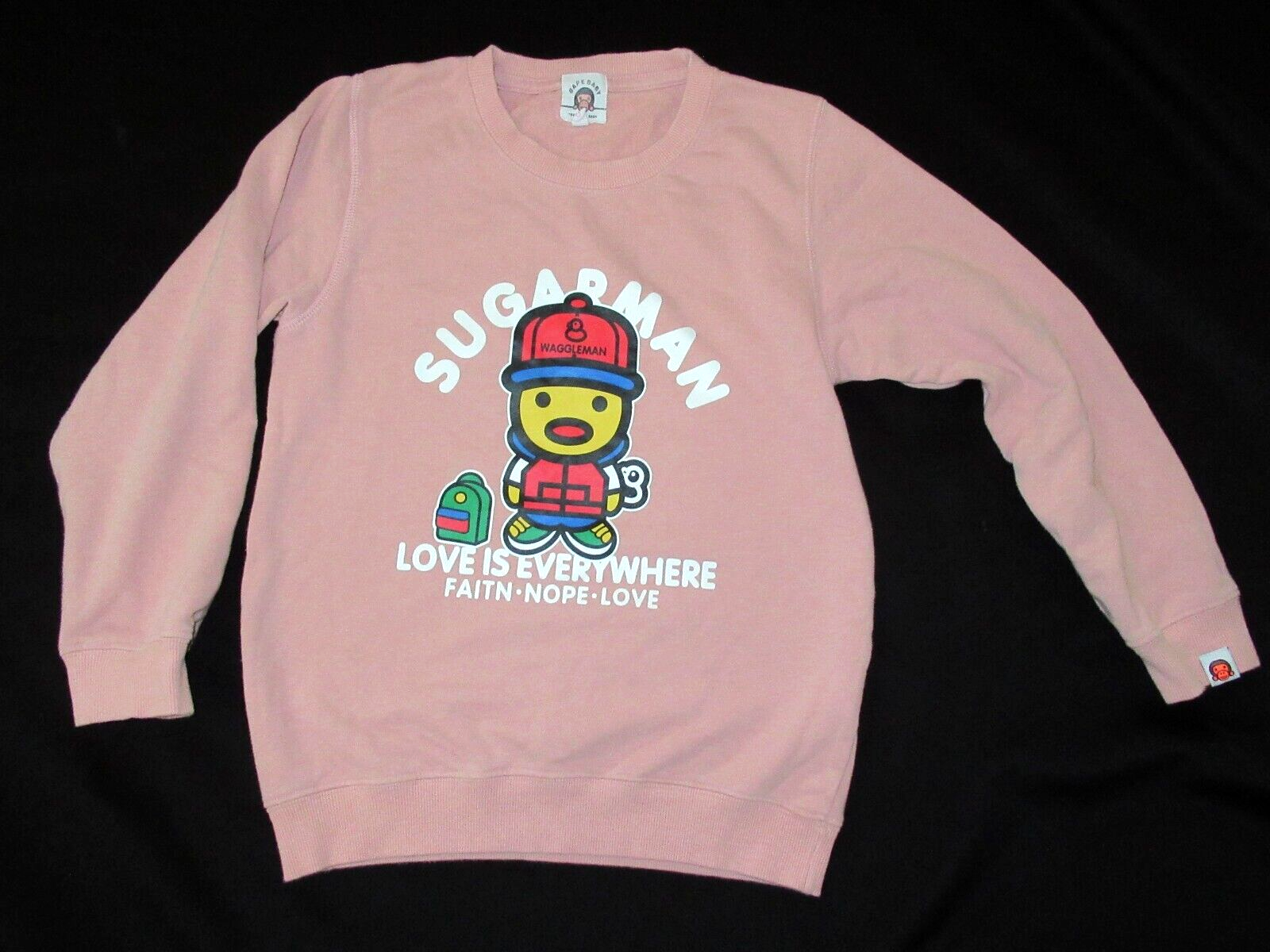 A Bathing Ape BAPE Baby x SUGARMAN Sweatshirt kids sz 150 /10 pink LOVE EVERYONE