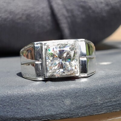 Ct Cushion Cut Men's Diamond Solitaire Ring 925 Silver! FREE