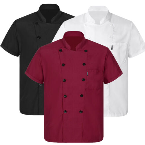 Unisex Chef Coat Jacket Short Sleeve Kitchen Restaurant Hotel Work Uniform - Picture 2 of 39