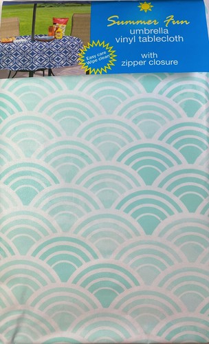 Geometric Arch Vinyl Tablecloths Umbrella Hole w/Zipper Asst Sizes Light Blue - Picture 2 of 2