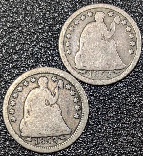 Lot of 2x 1853 W/Arrows Seated Liberty Silver Half Dime Grade-Good Free Shipping