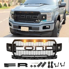 Grill for Ford F150 2018 2019 2020 Raptor Style Front Bumper Grille Mesh w/LEDs