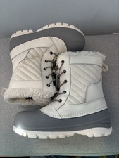 THERMOLITE EcoMade Unisex Kids Snow Boots White Gray Size 3 Lace Up Fur Trim