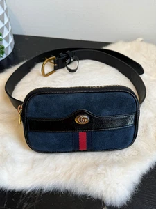 Mini sac ceinture Gucci en daim Ophidia bleu marine/noir