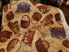 By 1 +Yd, Flower & Fruit Baskets on Tan Quilt Cotton, SSI/Krajewski, P5403