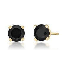14K Yellow Gold Stud Earrings with 6mm Round Black Onyx