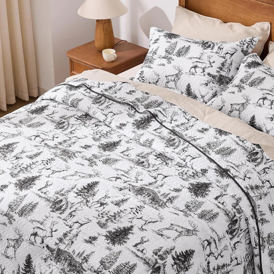 Juego de Cama Edredón Queen Rústico, Camas Navidad Ligeras Reversibles Cabina Ciervo Foto 4 de 4