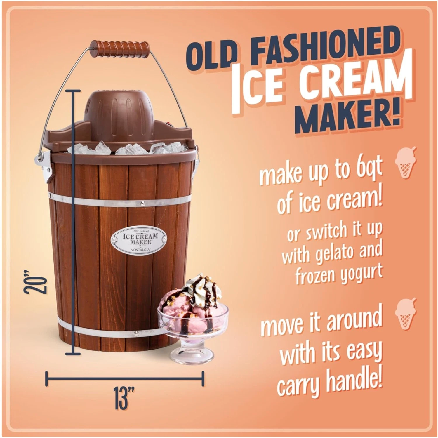 Vintage Wooden Ice Cream Machine - Quick Operation