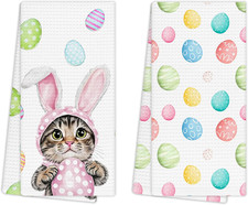 Easter Egg Cat Kitchen Towels, Cat Lovers Mom Lady Gifts Hand Towels for Bathroo