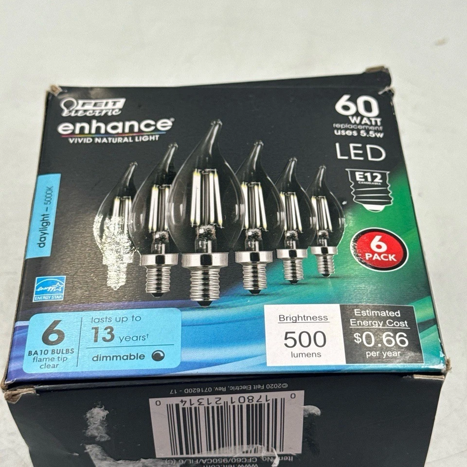 Feit Enhance LED Bulb CA10 E12 60W Eq Daylight CFC60/950CA/FIL/6 Dimmable-6 Pack - Image 4 of 4
