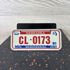 1980 Nebraska CL-0173 Metal Bicycle License Plate Cereal Premium Vintage 2”X5”