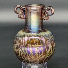 Robert Coleman Iridescent Amethyst Art Glass Amphora Hanging Vase Marked "RC"