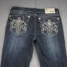 Grace In LA Jeans Womens 26 Bootcut Stretch Embroidered Western Cut Off Raw Hem