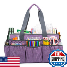 Large Craft Organizer Tote Bag 16x8x9.5 Art Supply Storage w/Elastic Pockets Dur