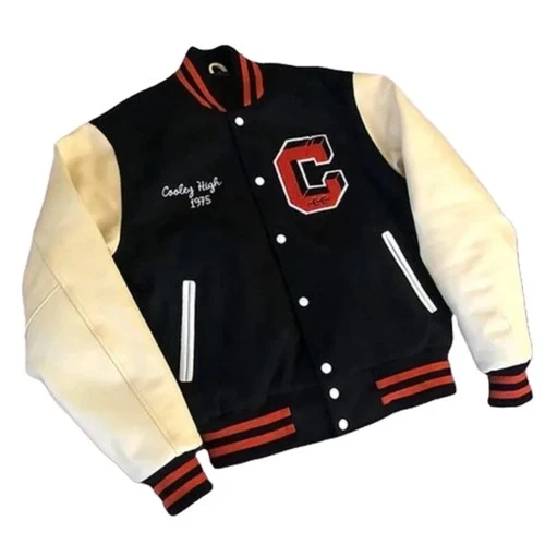 Cooley High Varsity Jacket Black Wool & Leather Bomber Style - product listing photo