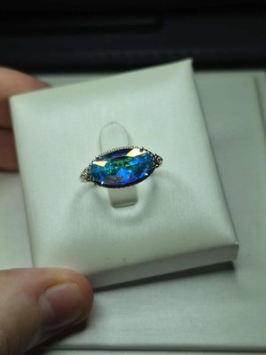 2,66ct Aurora Borealis 925 Sterling Silber Ring GRÖSSE M